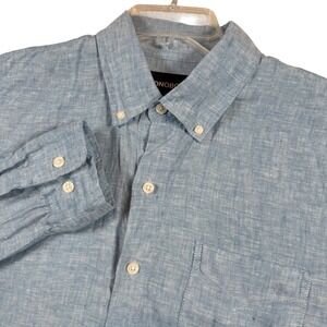 BONOBOS Mens Medium Light Blue 100% Linen Button Down Long Sleeve Shirt